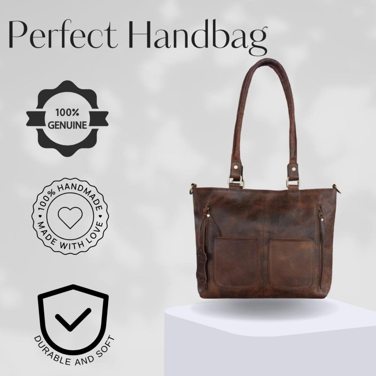 Madosh Genuine Leather Brown Tote Bag Messenger Bag Ladies Purse Crossbody Shoulder Satchel Handbag